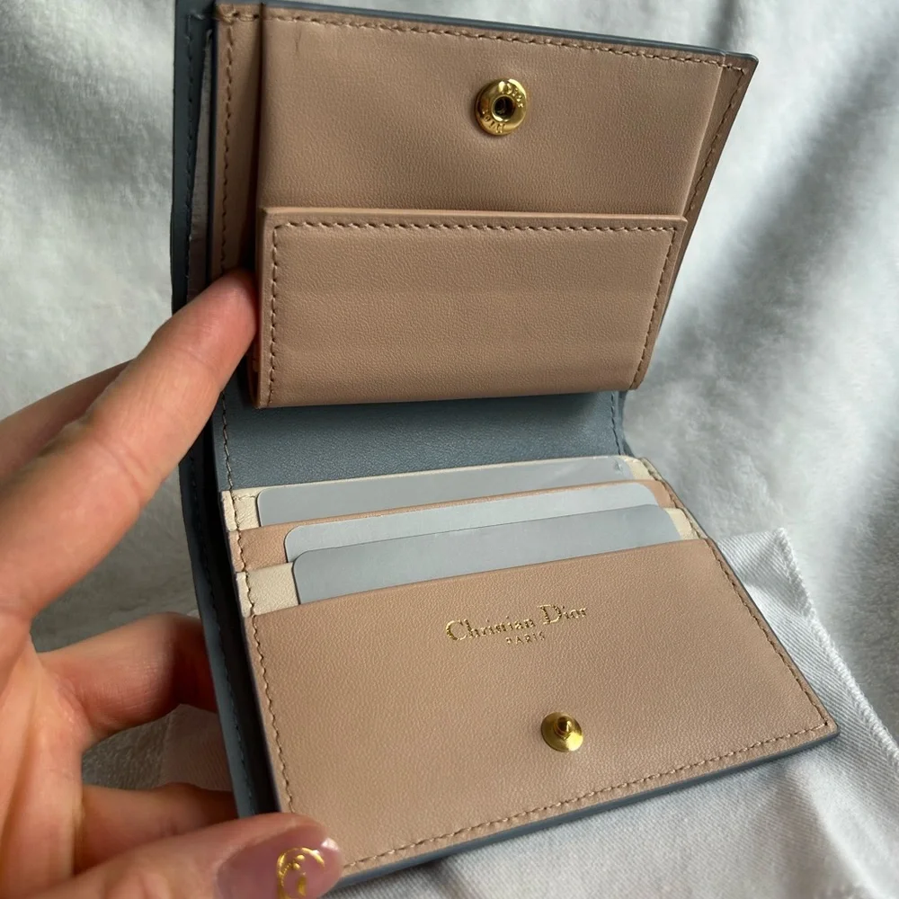 Dior Quilted Wallet in Gray with Gold Accent